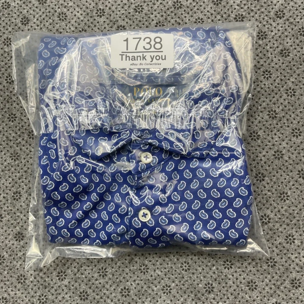 Polo Ralph Lauren Mens (L) Blue Paisley Short Sleeve Polo Shirt Classic Fit FLAW